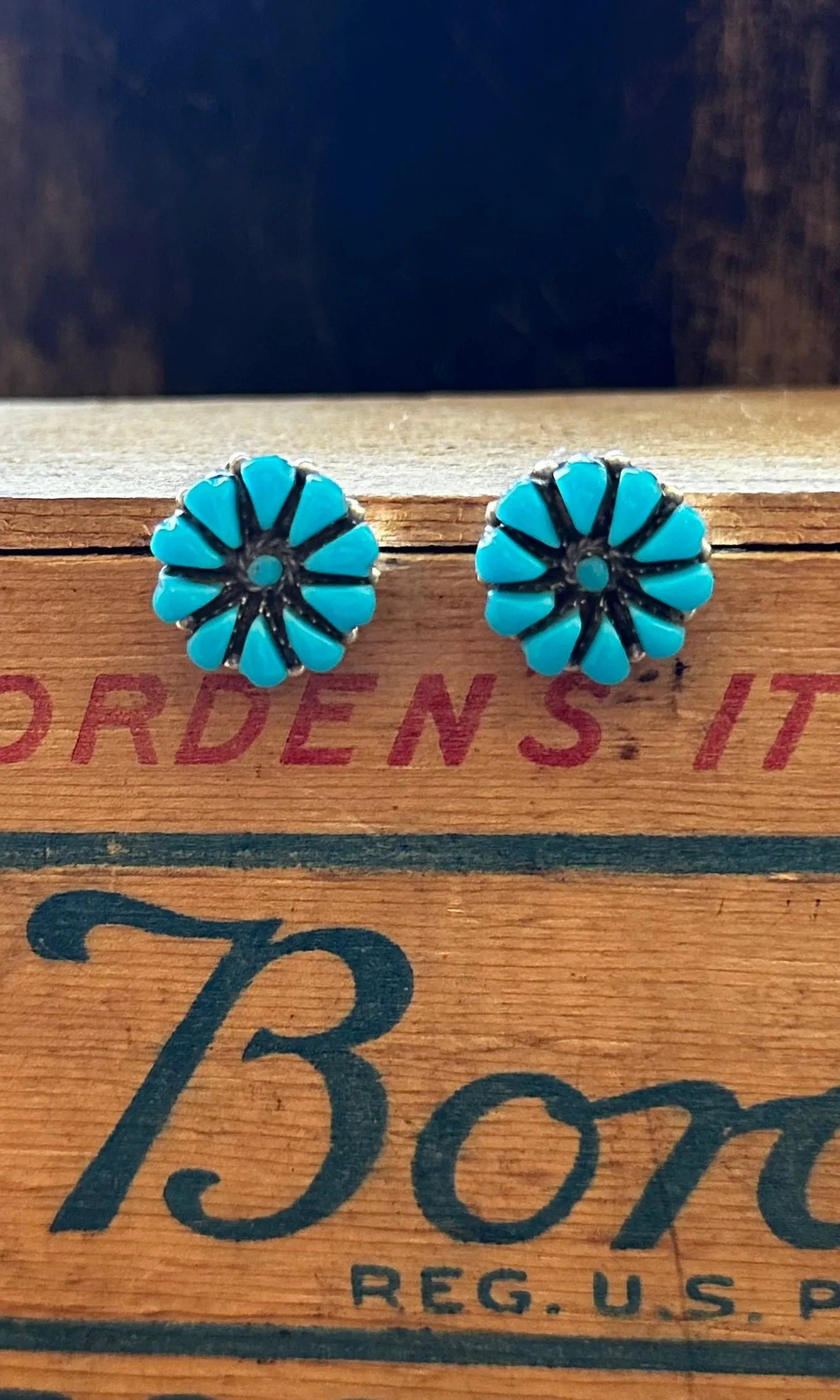 BLOOMING TURQUOISE Zuni Sterling Silver and Turquoise Earrings