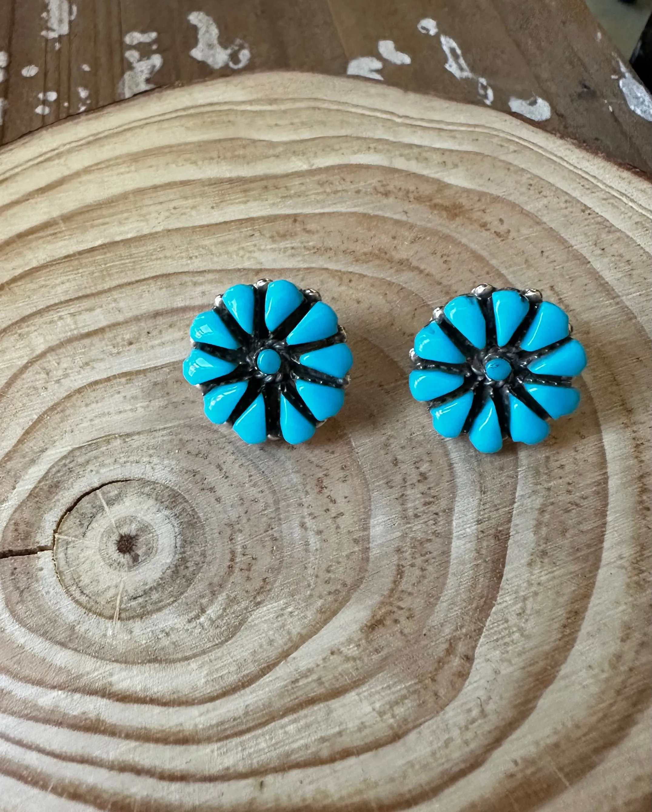 BLOOMING TURQUOISE Zuni Sterling Silver and Turquoise Earrings