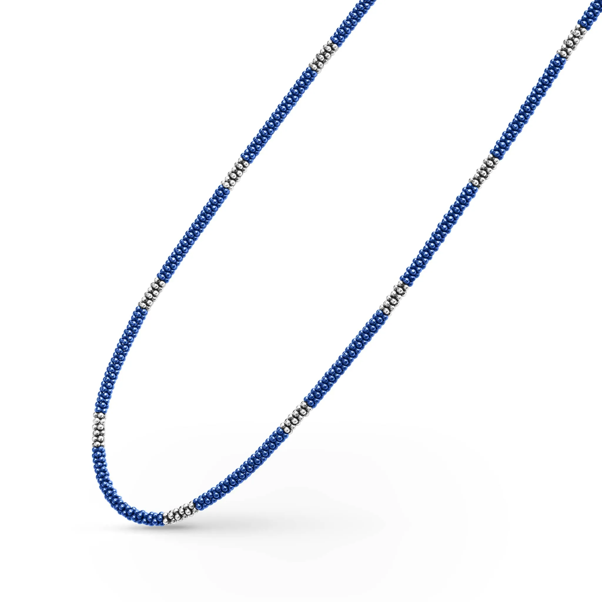 Blue Caviar Silver Station Ceramic Beaded Necklace 3mm