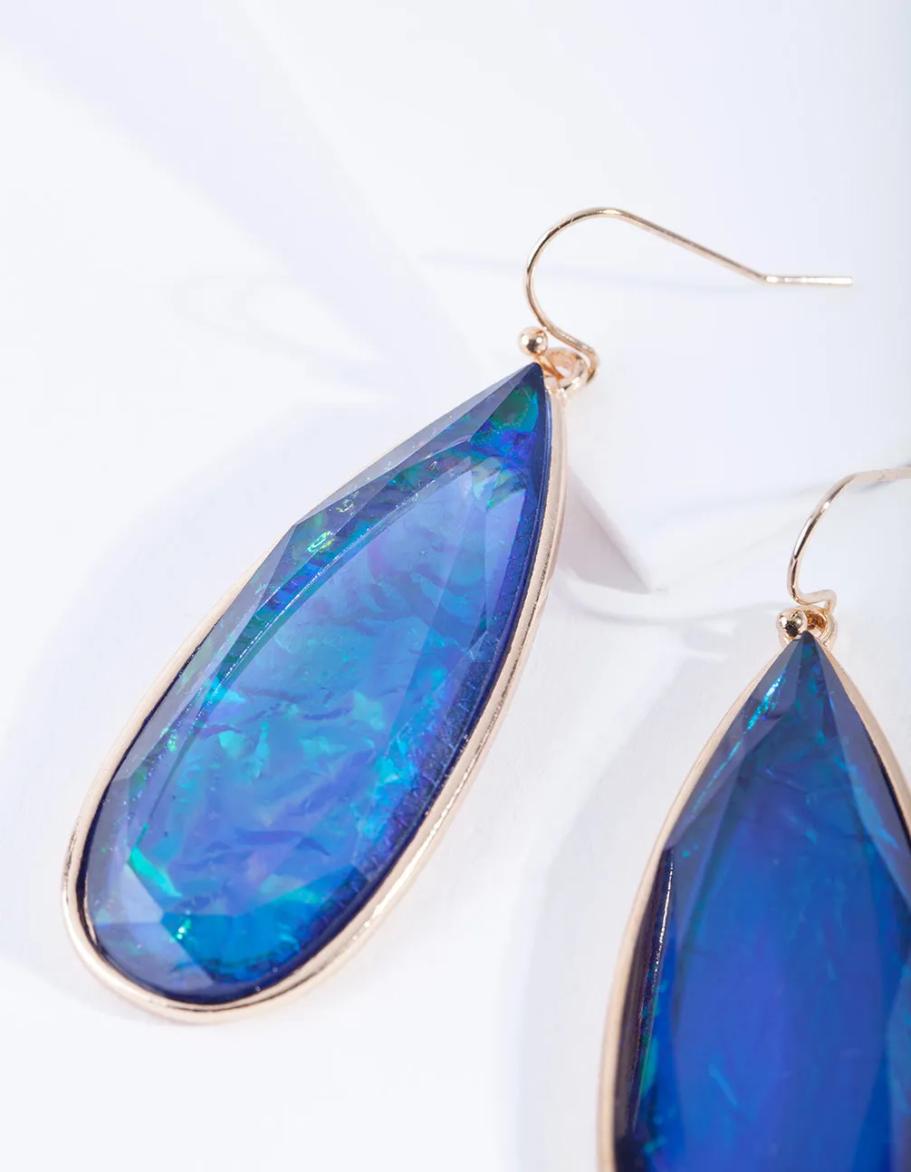 Blue Faux Opal Drop Earrings