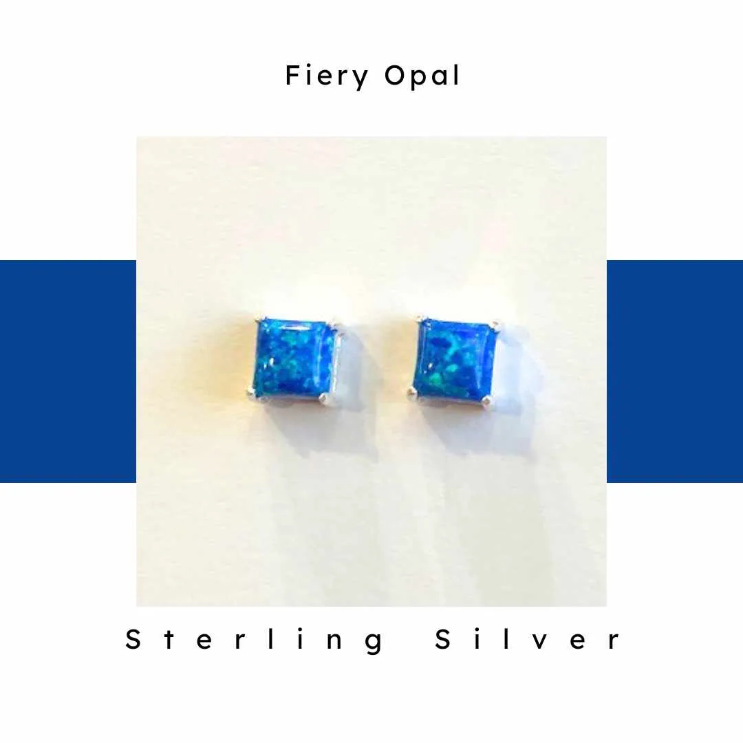 Blue Fiery Opal Sterling Silver Post Earrings by Nickel Smart®