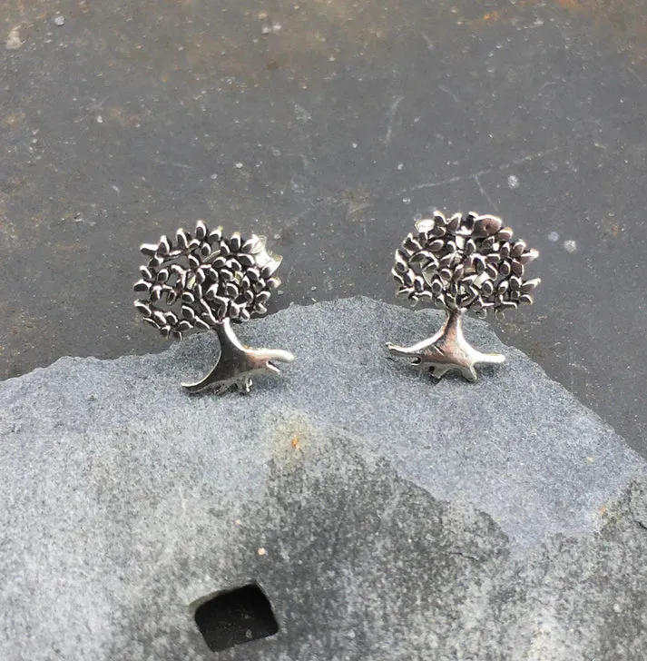 Blue Lily 10mm Silver Tree of Life Stud Earrings - S235B