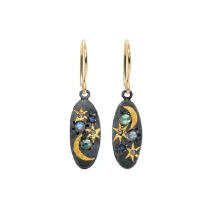 Blue Oval Spacescape Earrings