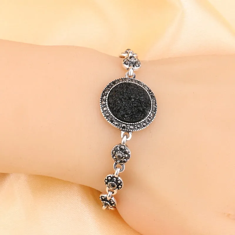 Bohemia Jewelry 4pcs/Lot Black Broken Stone Jewelry Set for a Friend with Zircon in Silver Color