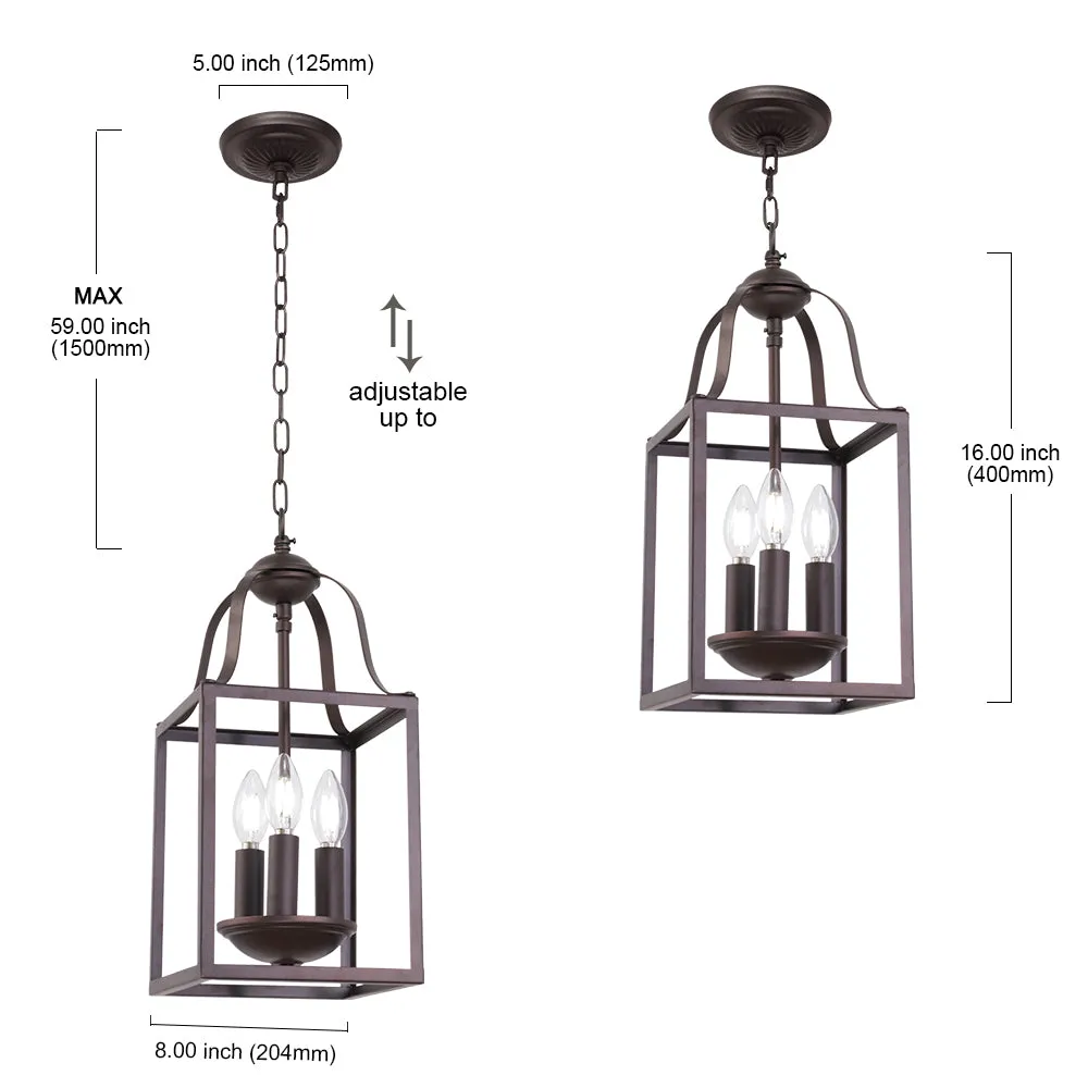 BONLICHT 3-Light Lantern Pendant Light Farmhouse Chandelier Bird Cage 8 Inches Oil Rubbed Bronze