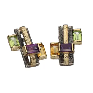 Bora Jewelry of Brooklyn Oxidized Sterling & Bronze Earrings: Two of Citrine, Peridot, & Amethyst