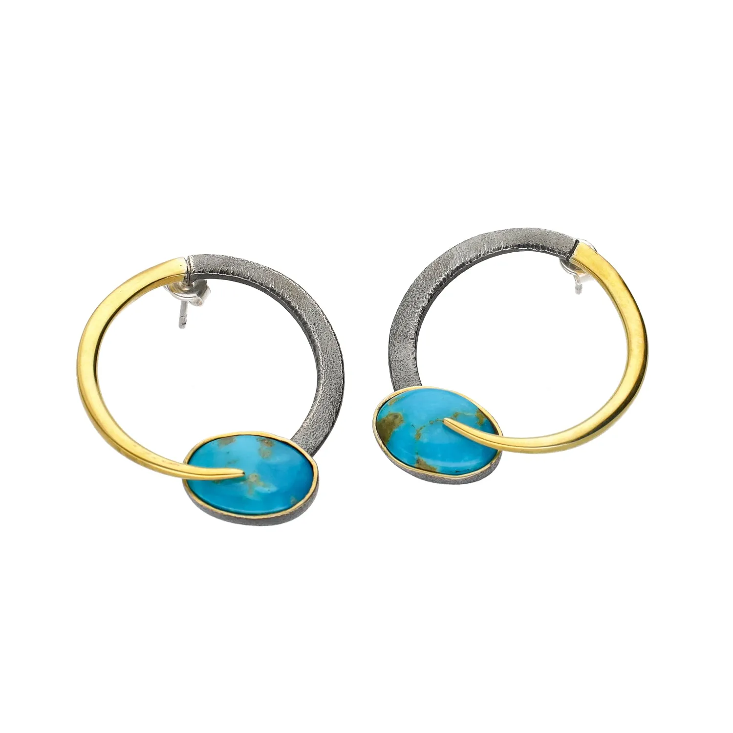 Bora Jewelry of Brooklyn Sterling Silver & Bronze Oval Turquoise Earrings