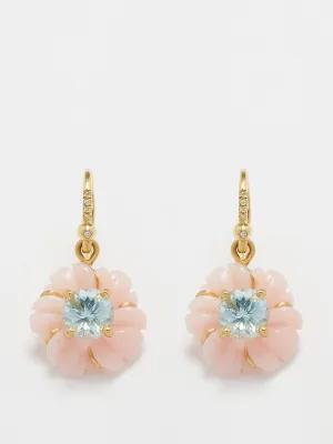 Botantical Flower aquamarine & 18kt gold earrings