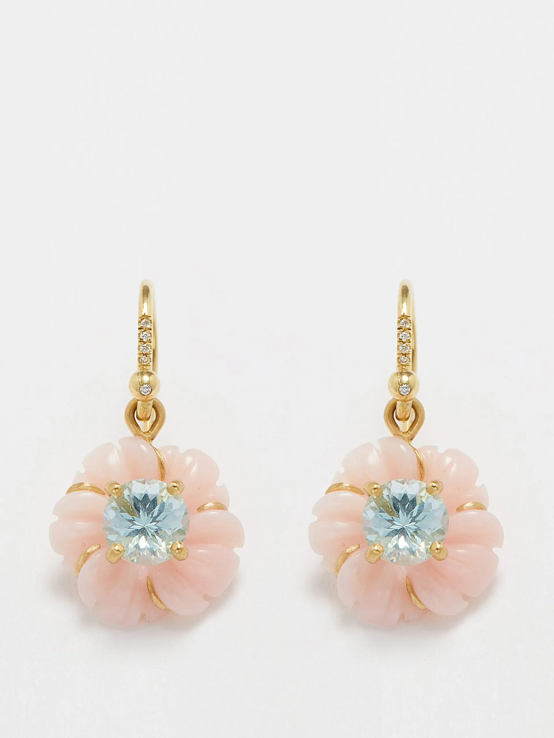 Botantical Flower aquamarine & 18kt gold earrings