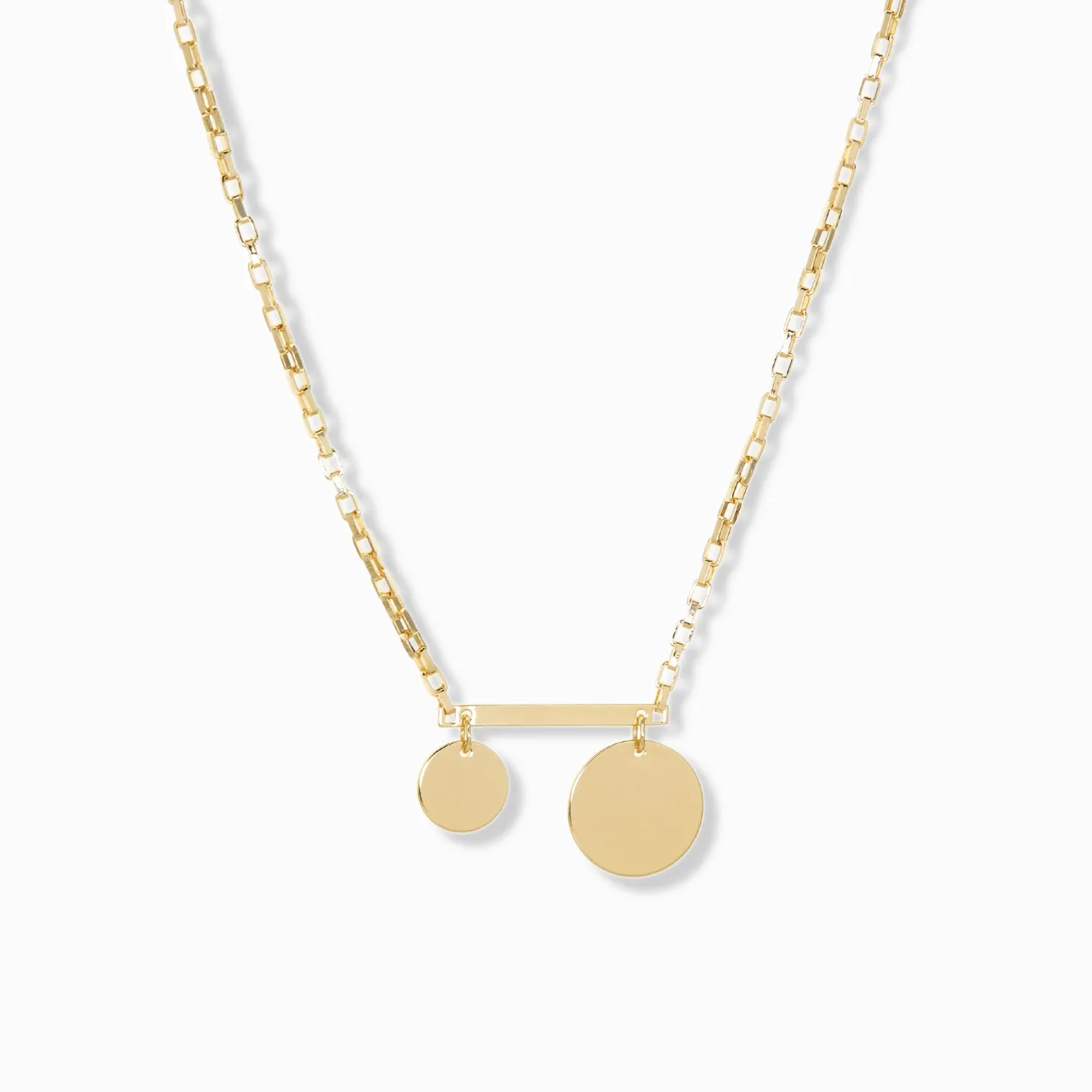 box chain necklace with bar and disc charm