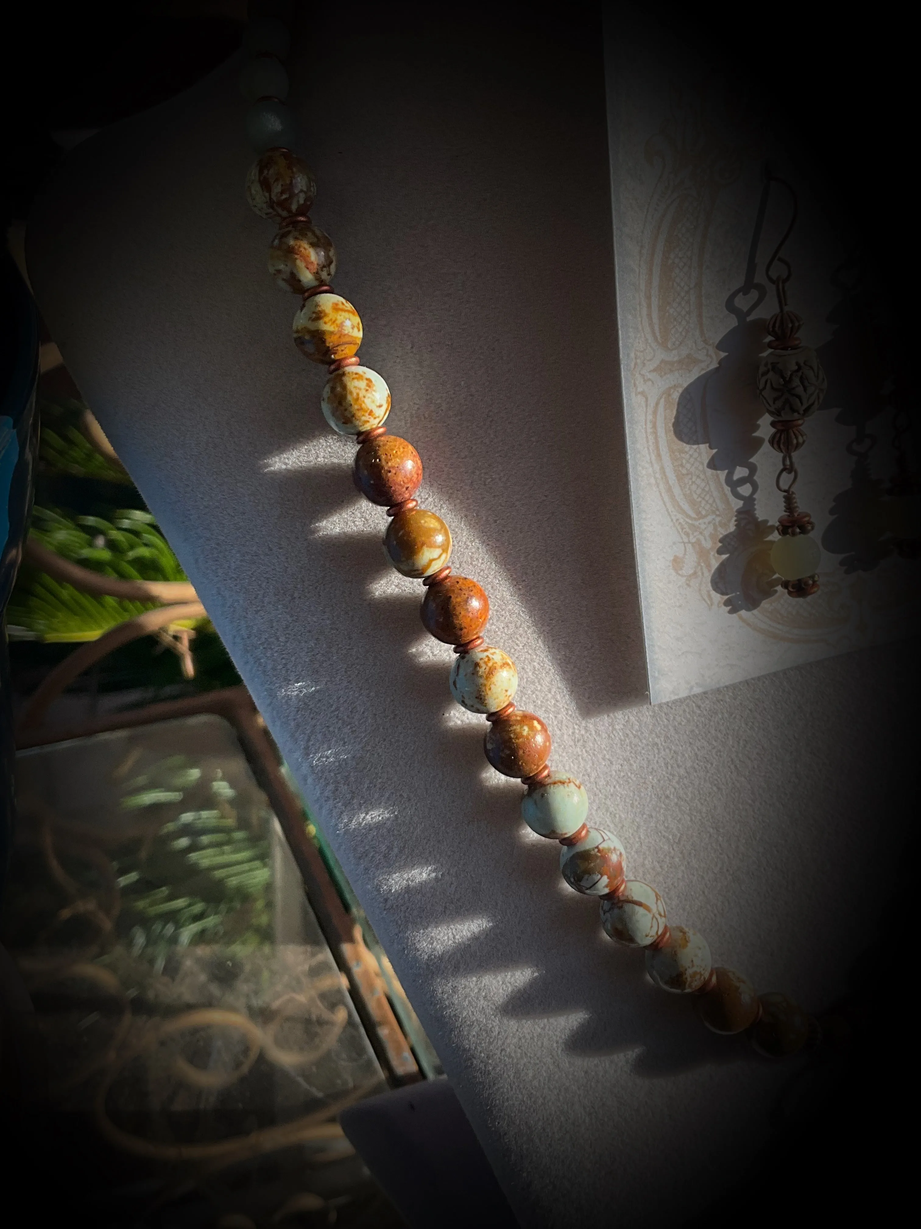 Brazilian Pine Stone and Amazonite Jewelry Set