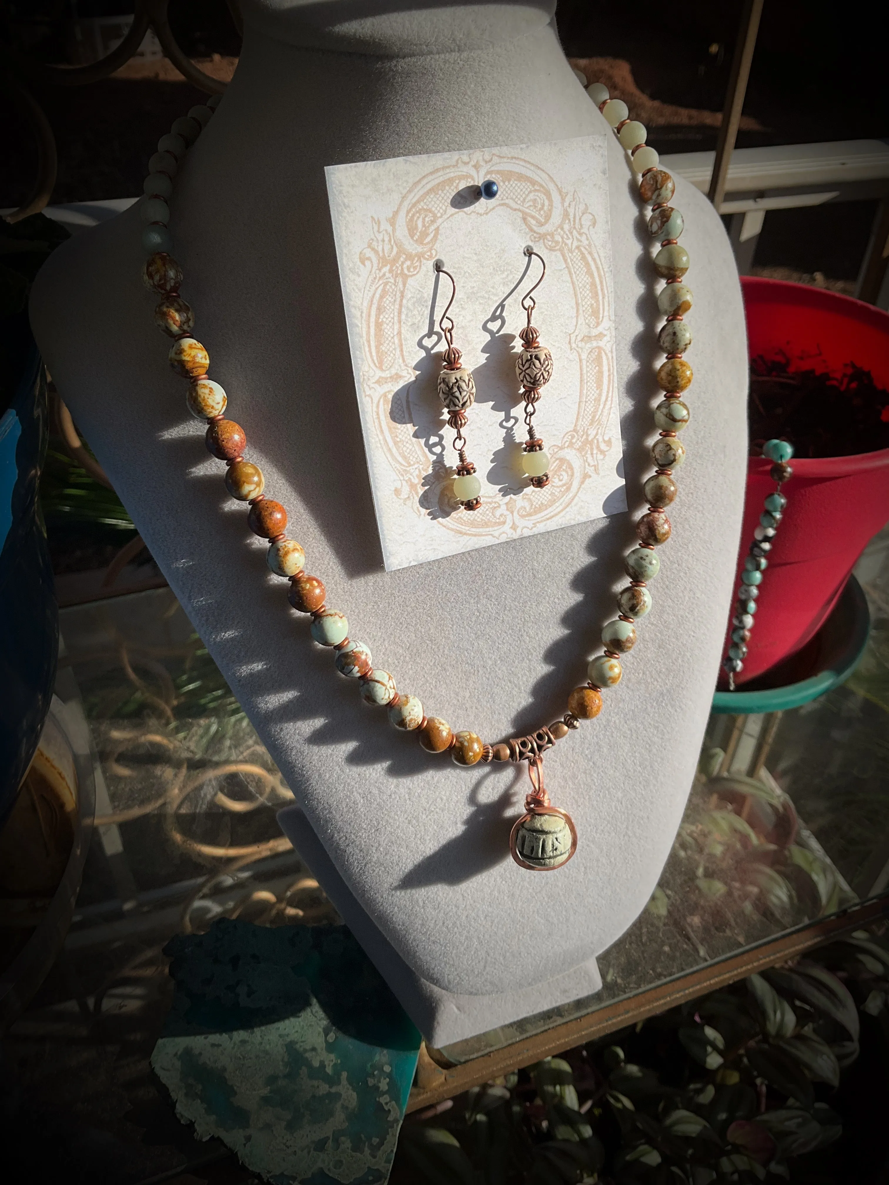 Brazilian Pine Stone and Amazonite Jewelry Set