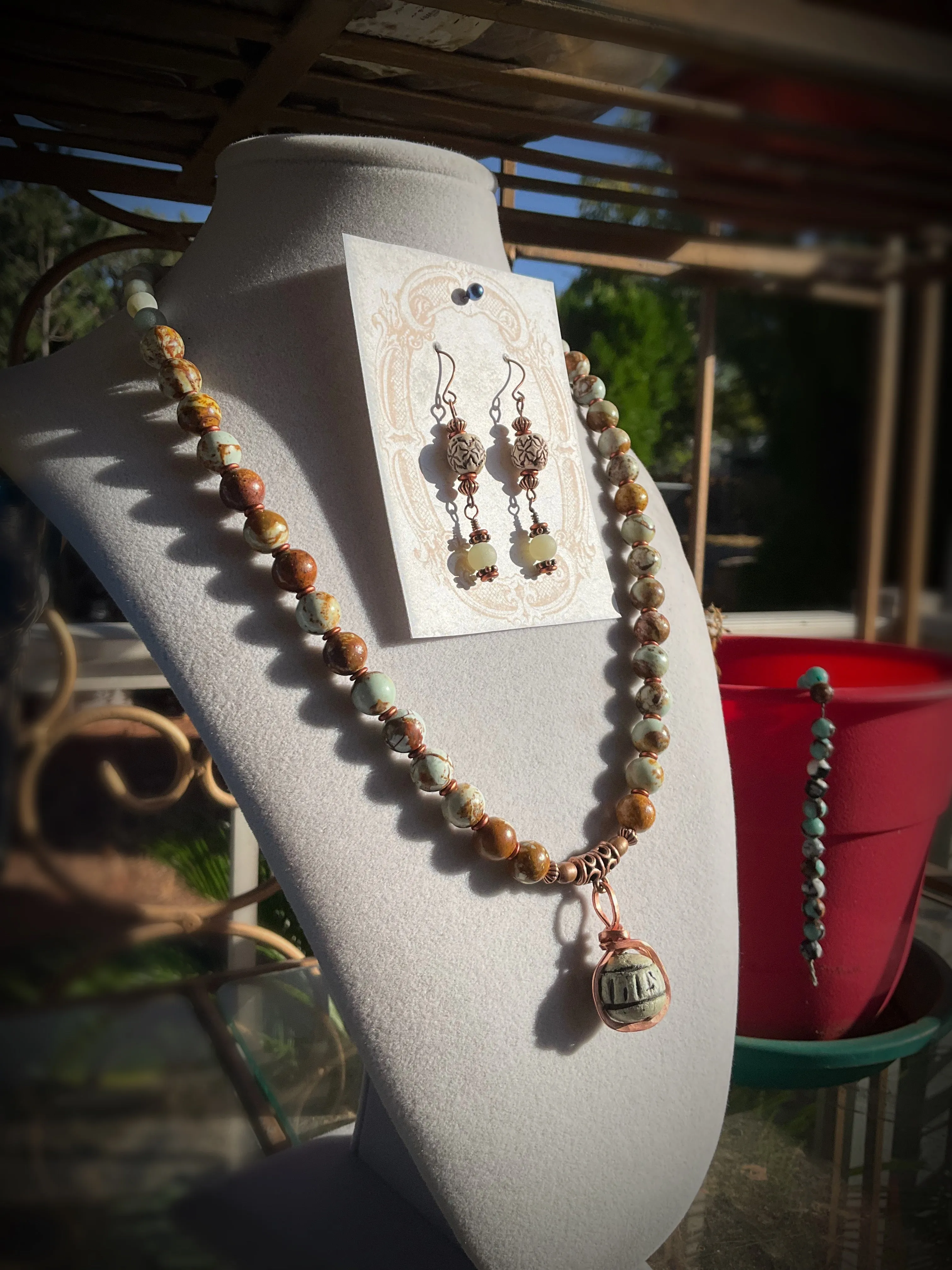 Brazilian Pine Stone and Amazonite Jewelry Set