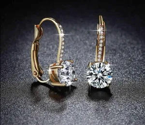 Bright Crystal Gold Color 925 Sterling Silver Earrings Fashion CZ Rhinestone Jewelry For Women