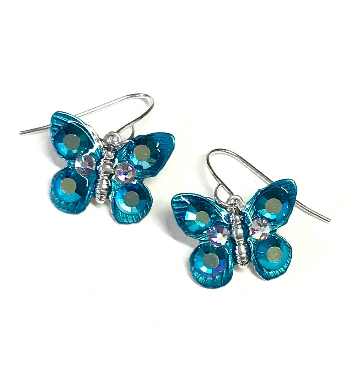 Butterfly Earrings - Blue Zircon AB Crystal - Teal - Butterfly Jewelry