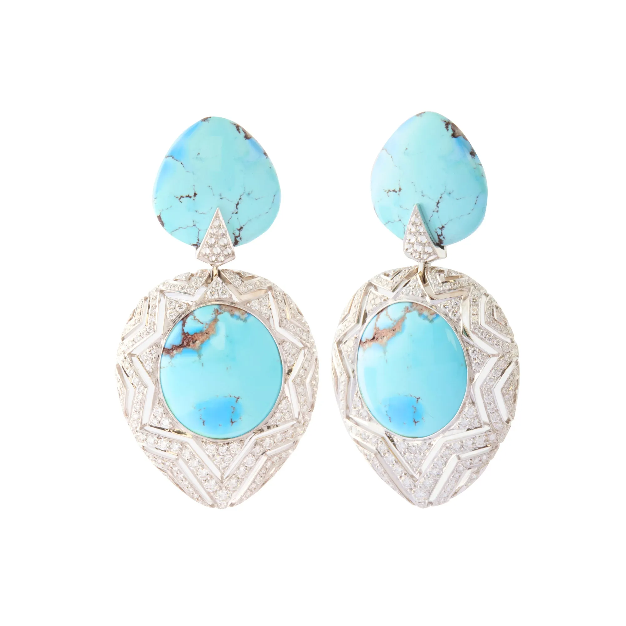 Chevron Earrings - Turquoise and Diamond