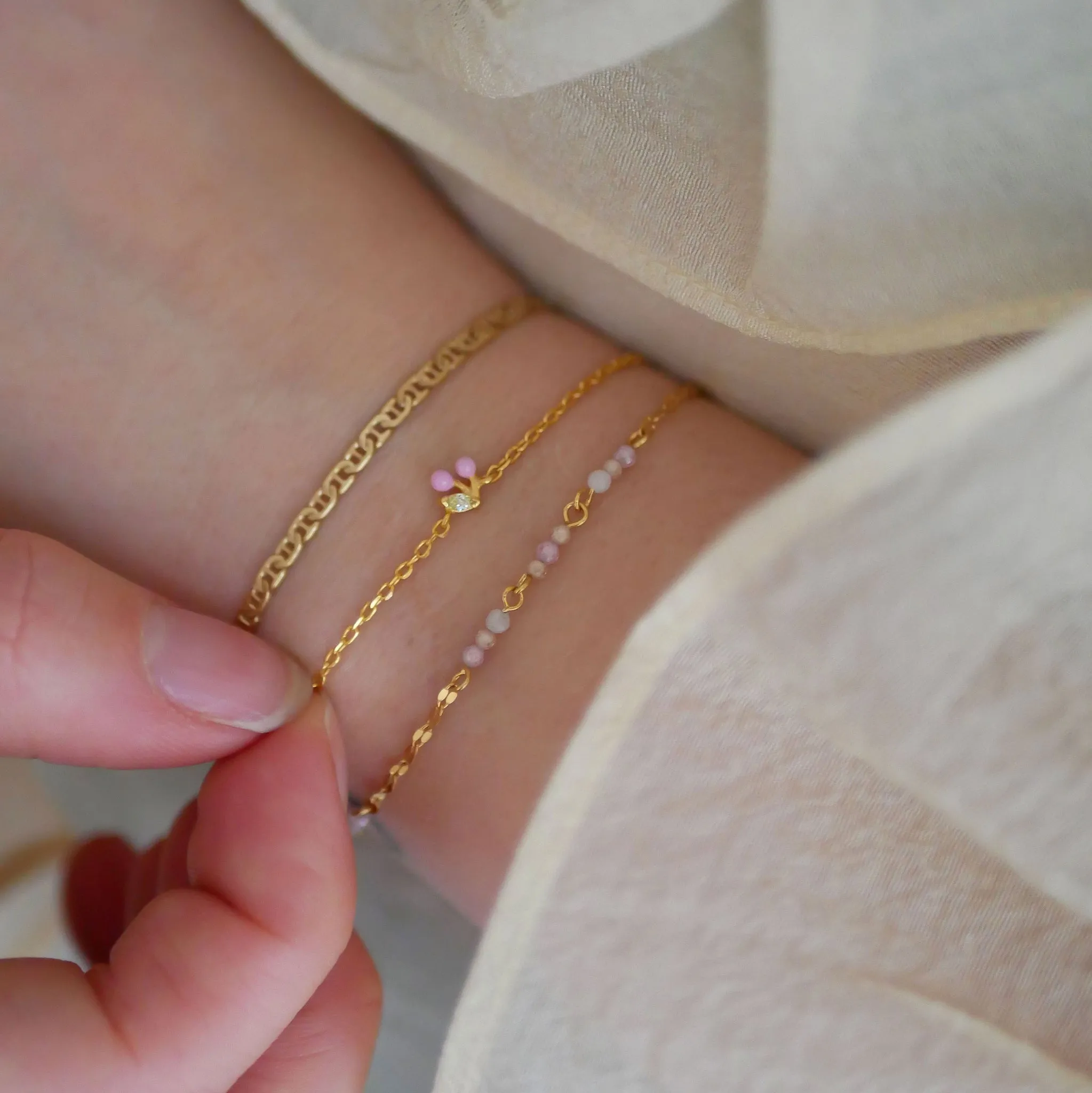 Claire Bracelet - Moonstone/Rose Pink/Light Champagne CZ