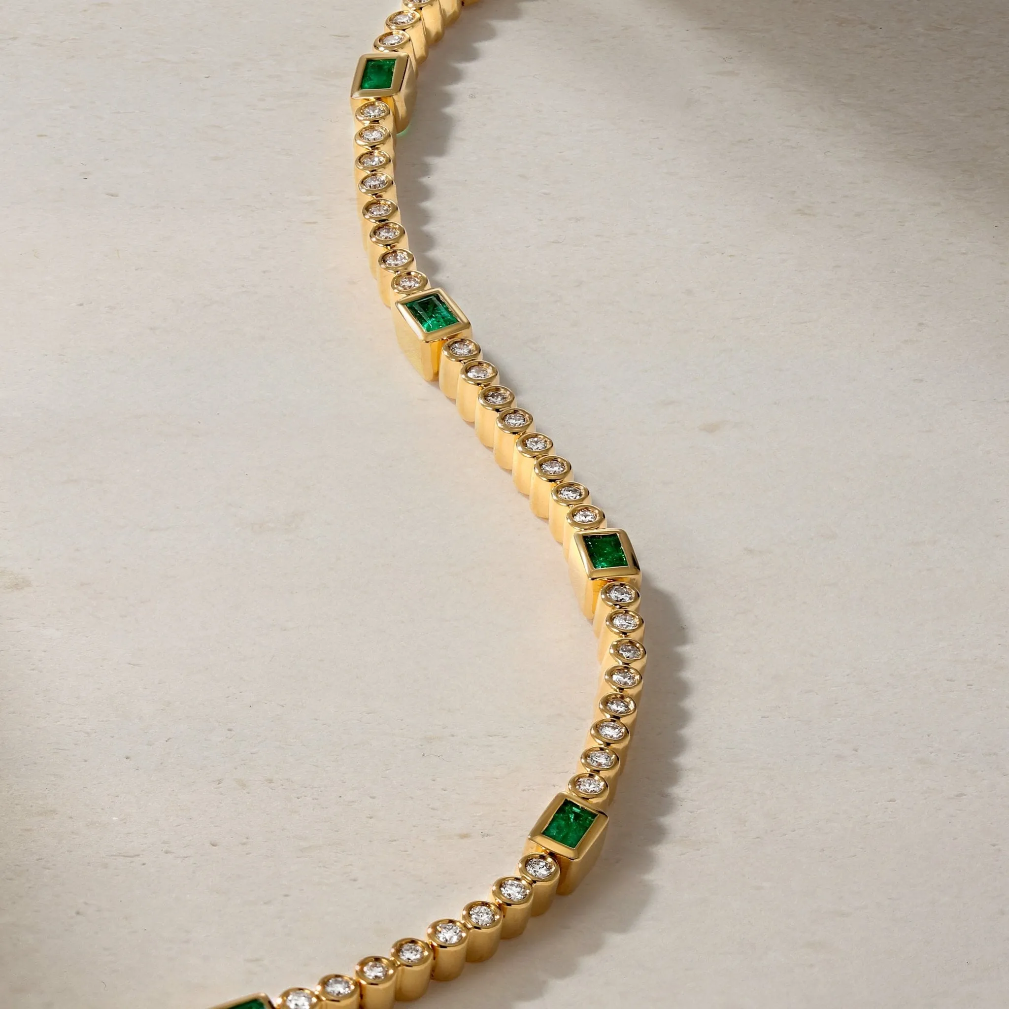 Classic Bezel Baguette Emerald and Round Diamond Tennis Bracelet