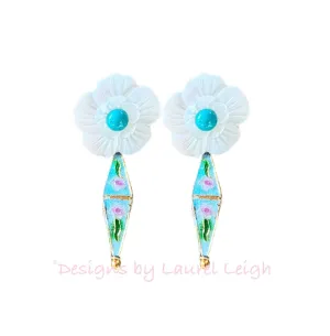 Cloisonné Floral Drop Earrings - Turquoise & Aqua