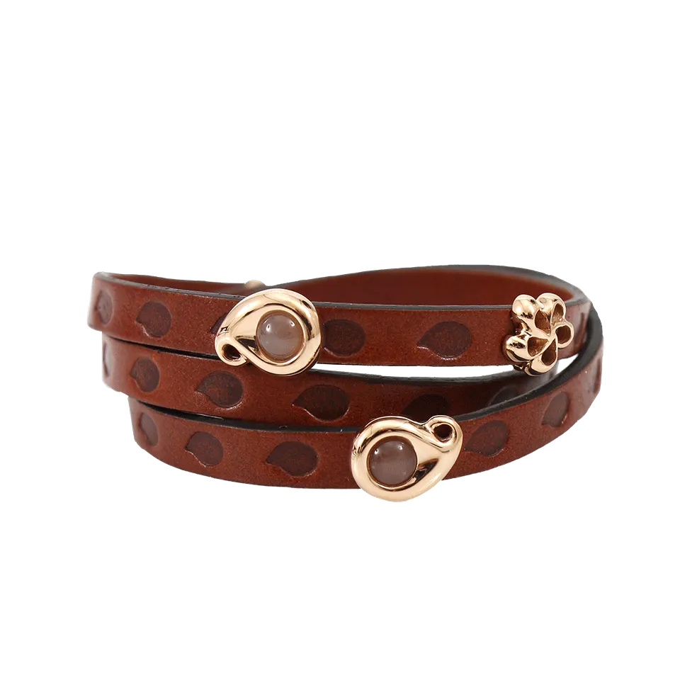 Cognac Leather Wrap Bracelet with Slider Pendants