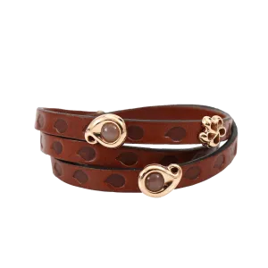 Cognac Leather Wrap Bracelet with Slider Pendants