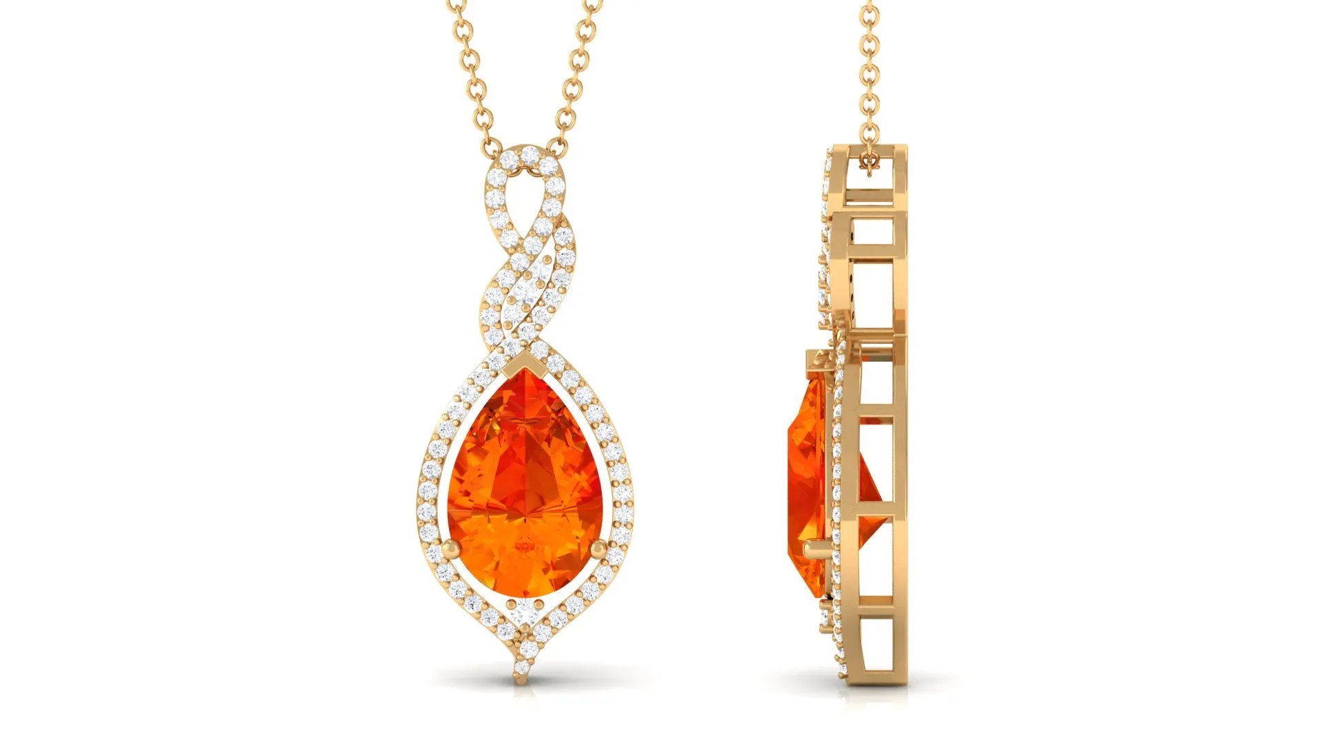 Created Orange Sapphire and Diamond Teardrop Dangle Pendant