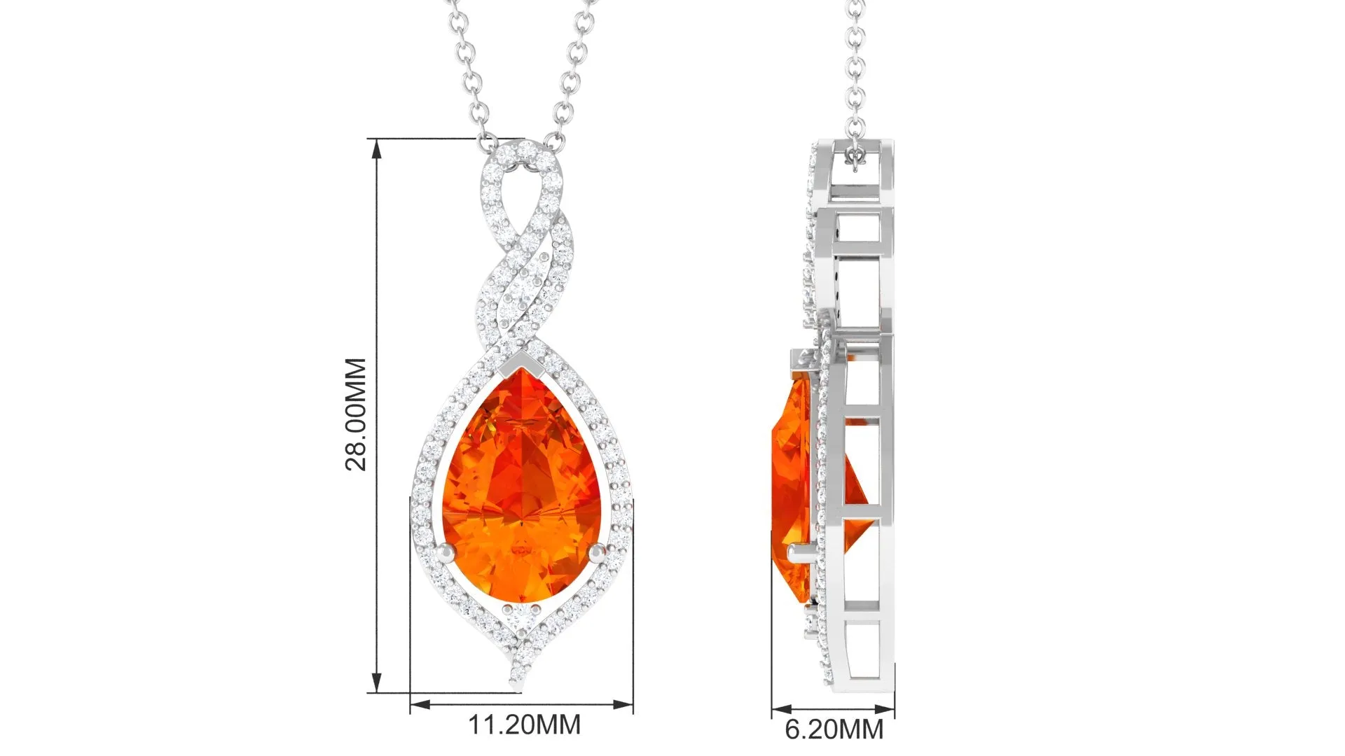 Created Orange Sapphire and Diamond Teardrop Dangle Pendant