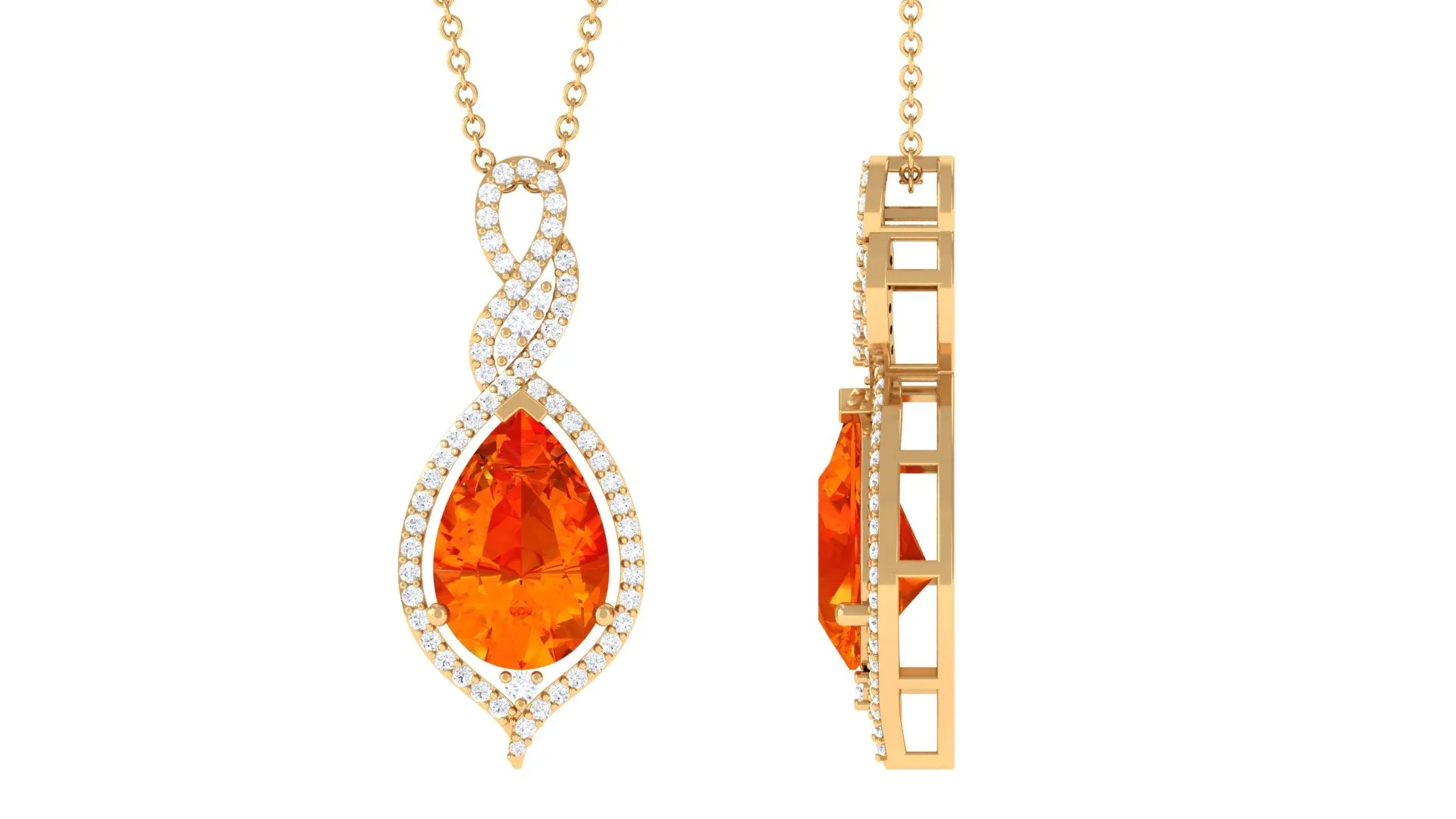 Created Orange Sapphire and Diamond Teardrop Dangle Pendant