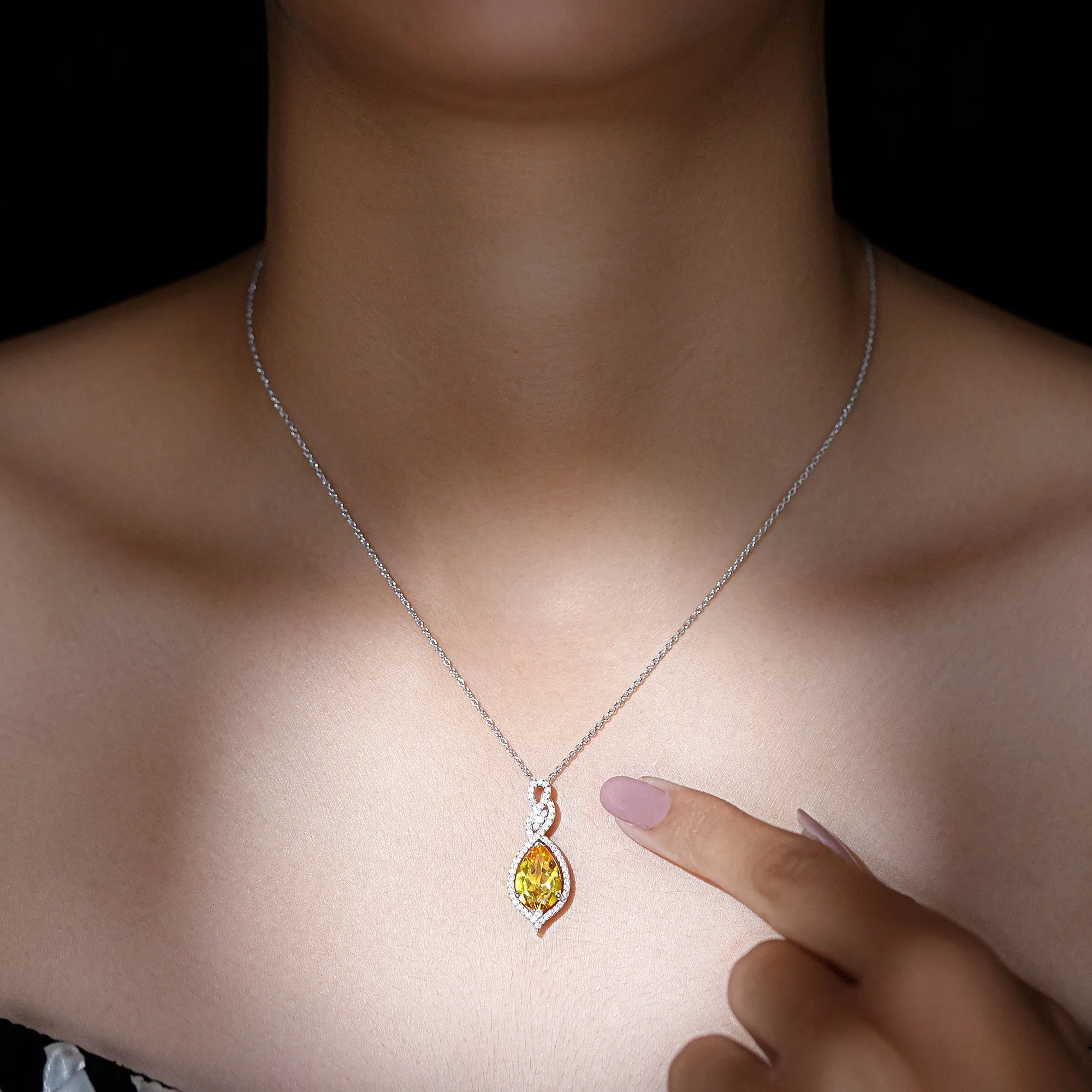 Created Yellow Sapphire and Diamond Teardrop Dangle Pendant