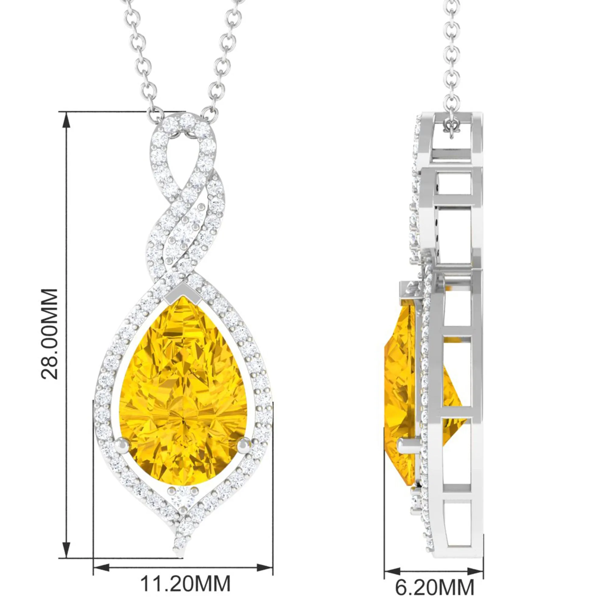 Created Yellow Sapphire and Diamond Teardrop Dangle Pendant