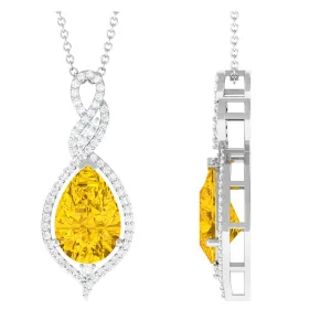 Created Yellow Sapphire and Diamond Teardrop Dangle Pendant