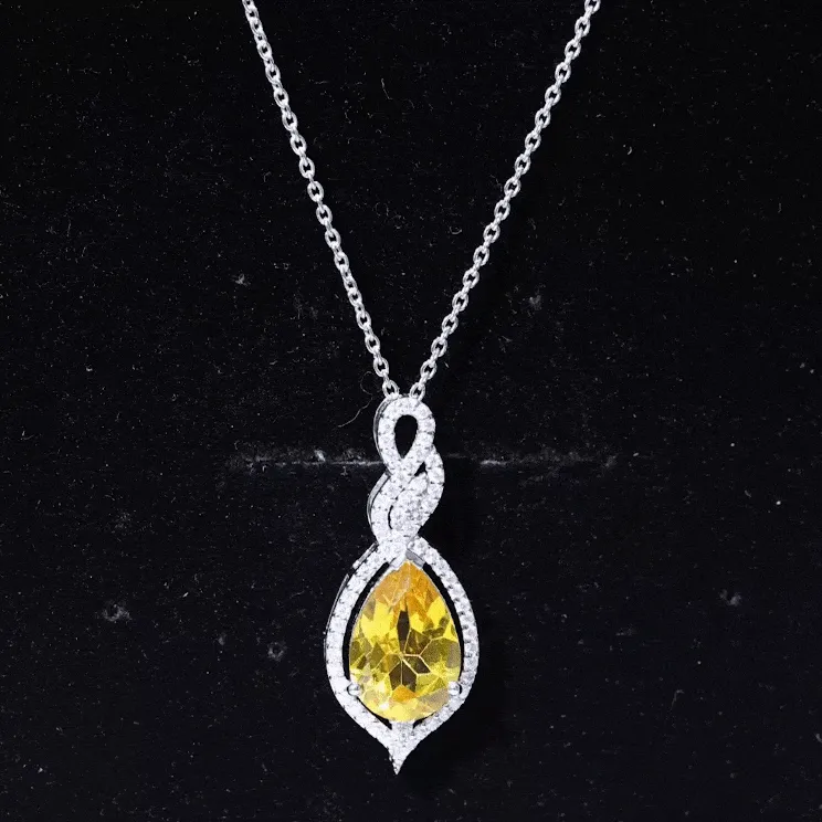 Created Yellow Sapphire and Diamond Teardrop Dangle Pendant