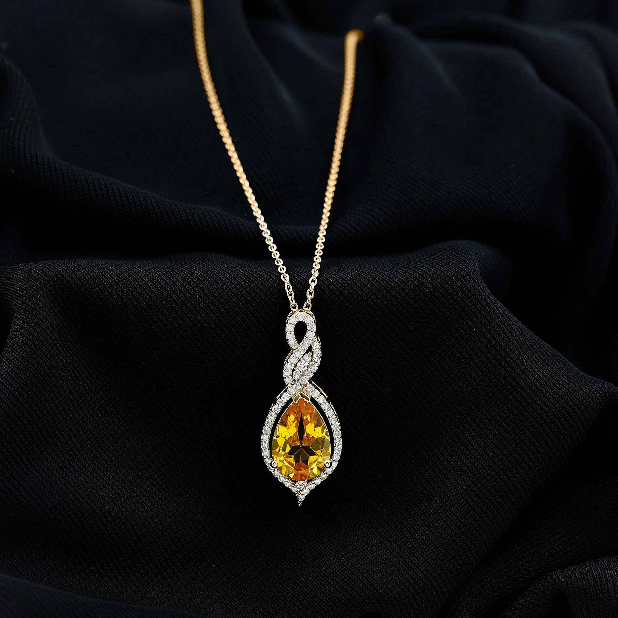 Created Yellow Sapphire and Diamond Teardrop Dangle Pendant