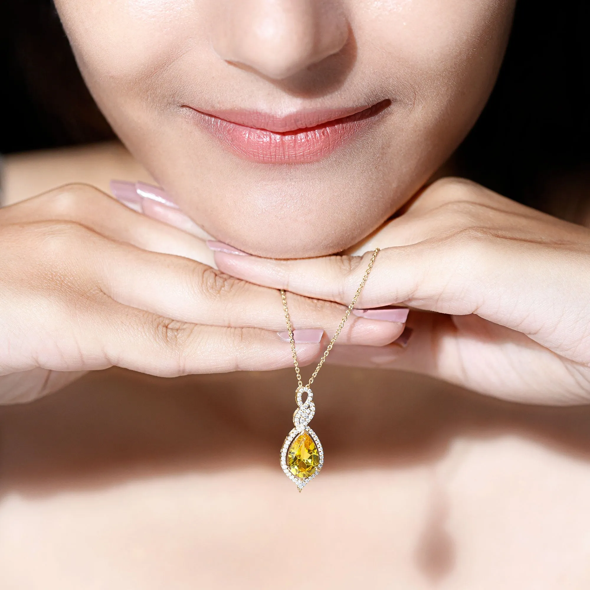 Created Yellow Sapphire and Diamond Teardrop Dangle Pendant