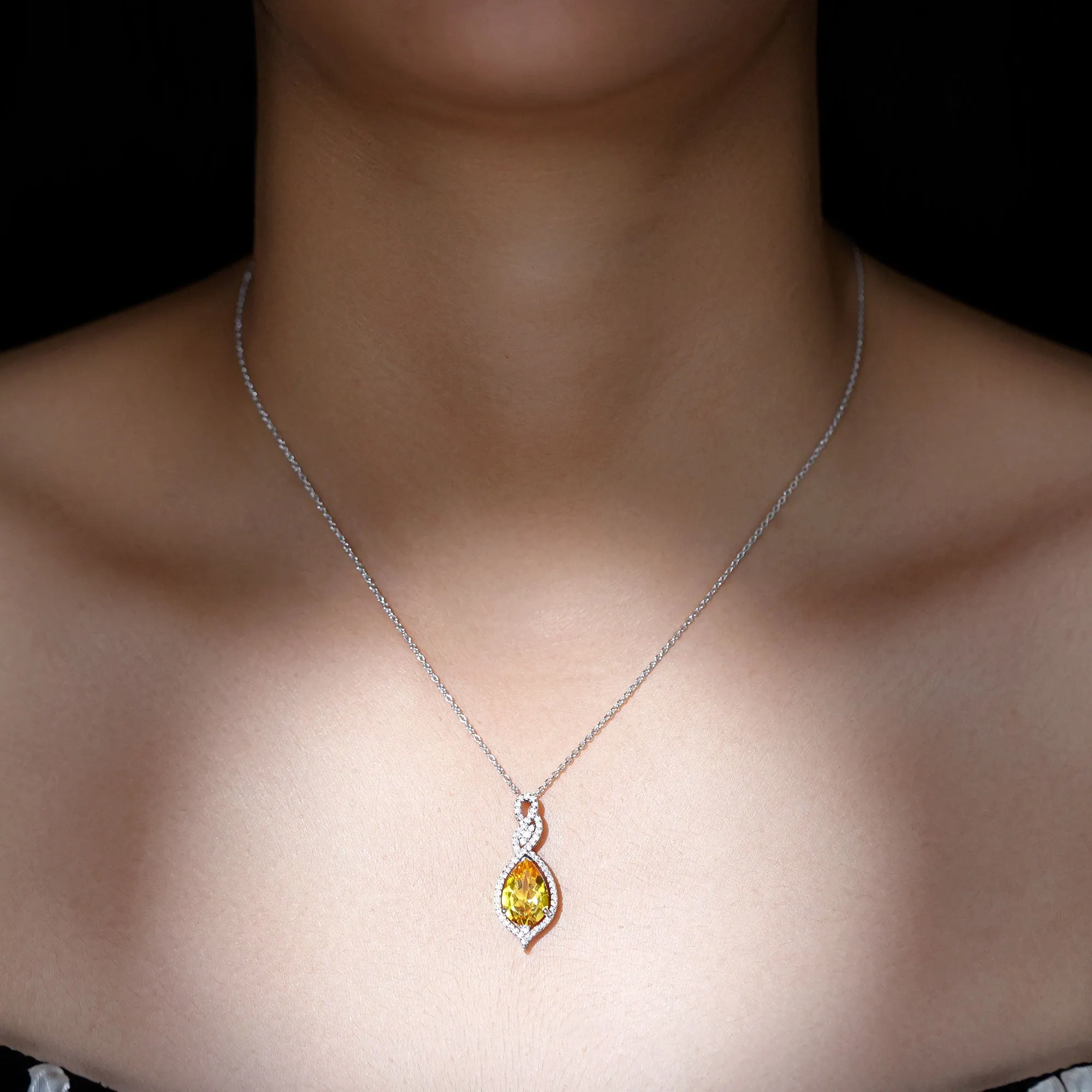 Created Yellow Sapphire and Diamond Teardrop Dangle Pendant