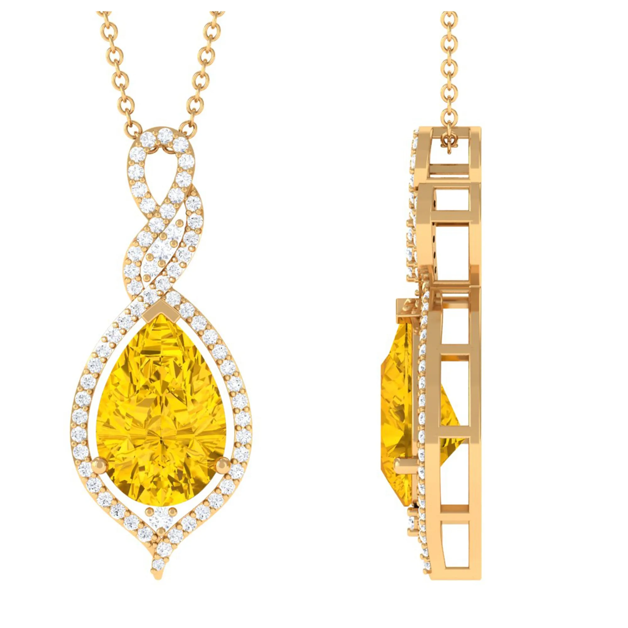 Created Yellow Sapphire and Diamond Teardrop Dangle Pendant