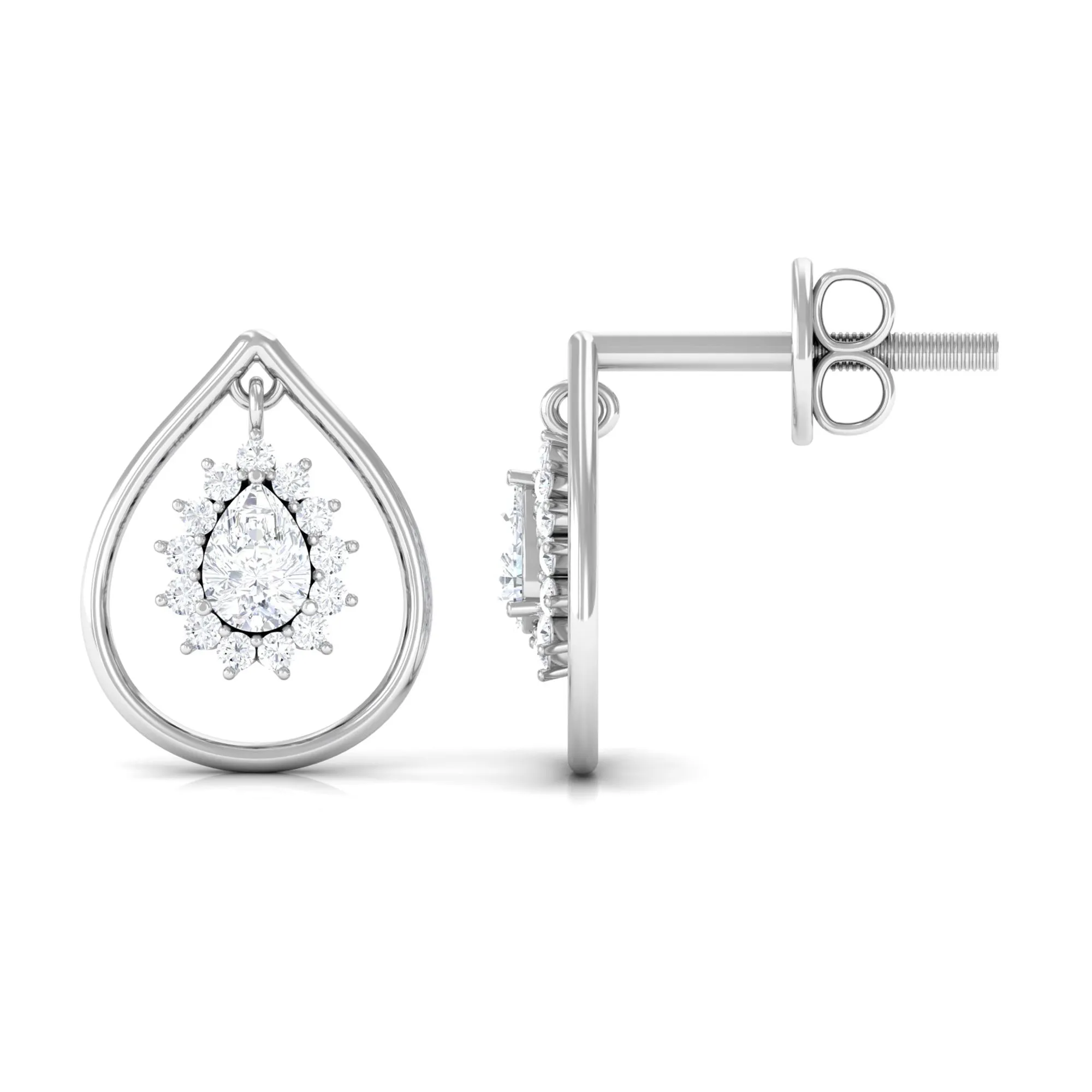 Cubic Zirconia Teardrop Halo Stud Earrings