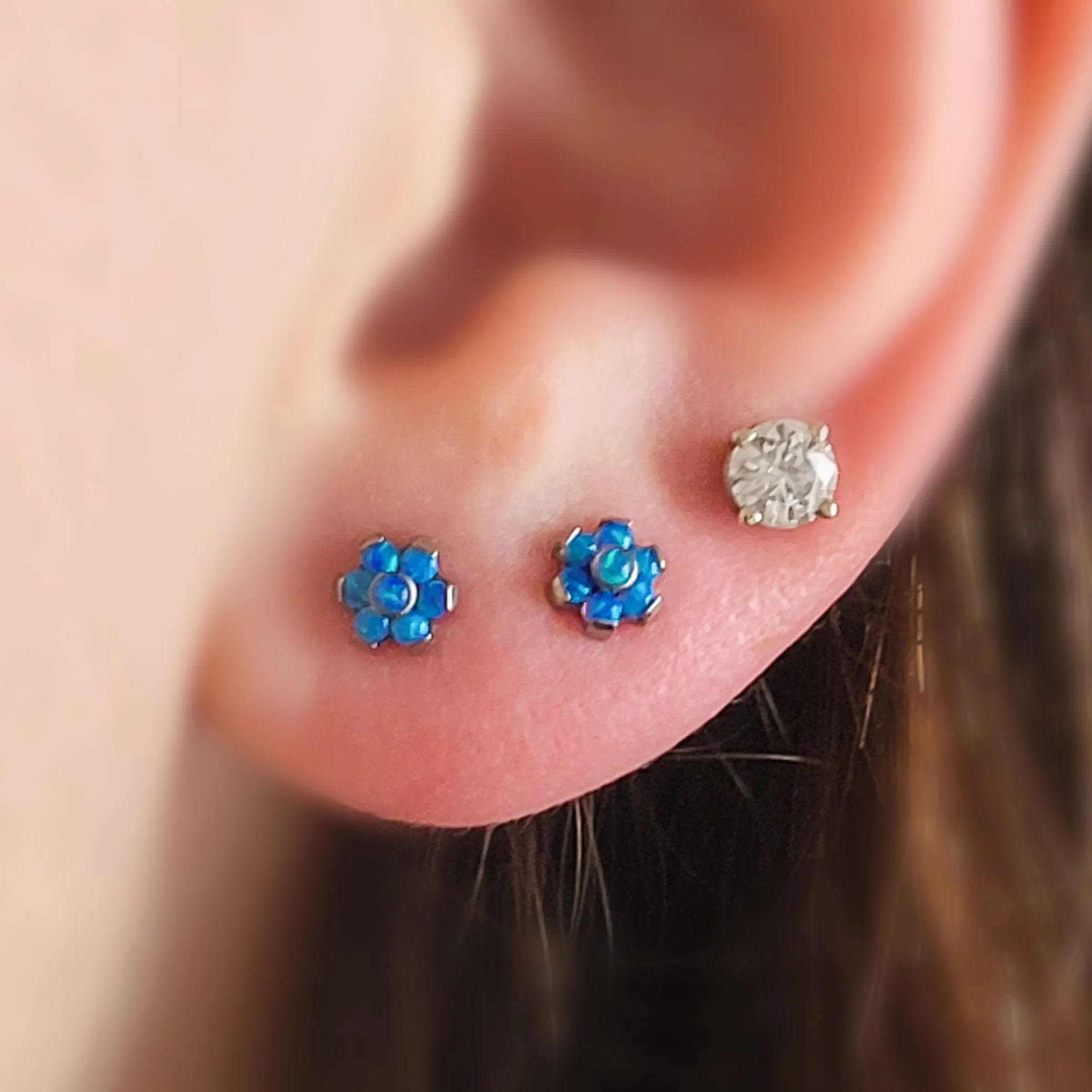 Dainty Opal Flower Flat Back Studs