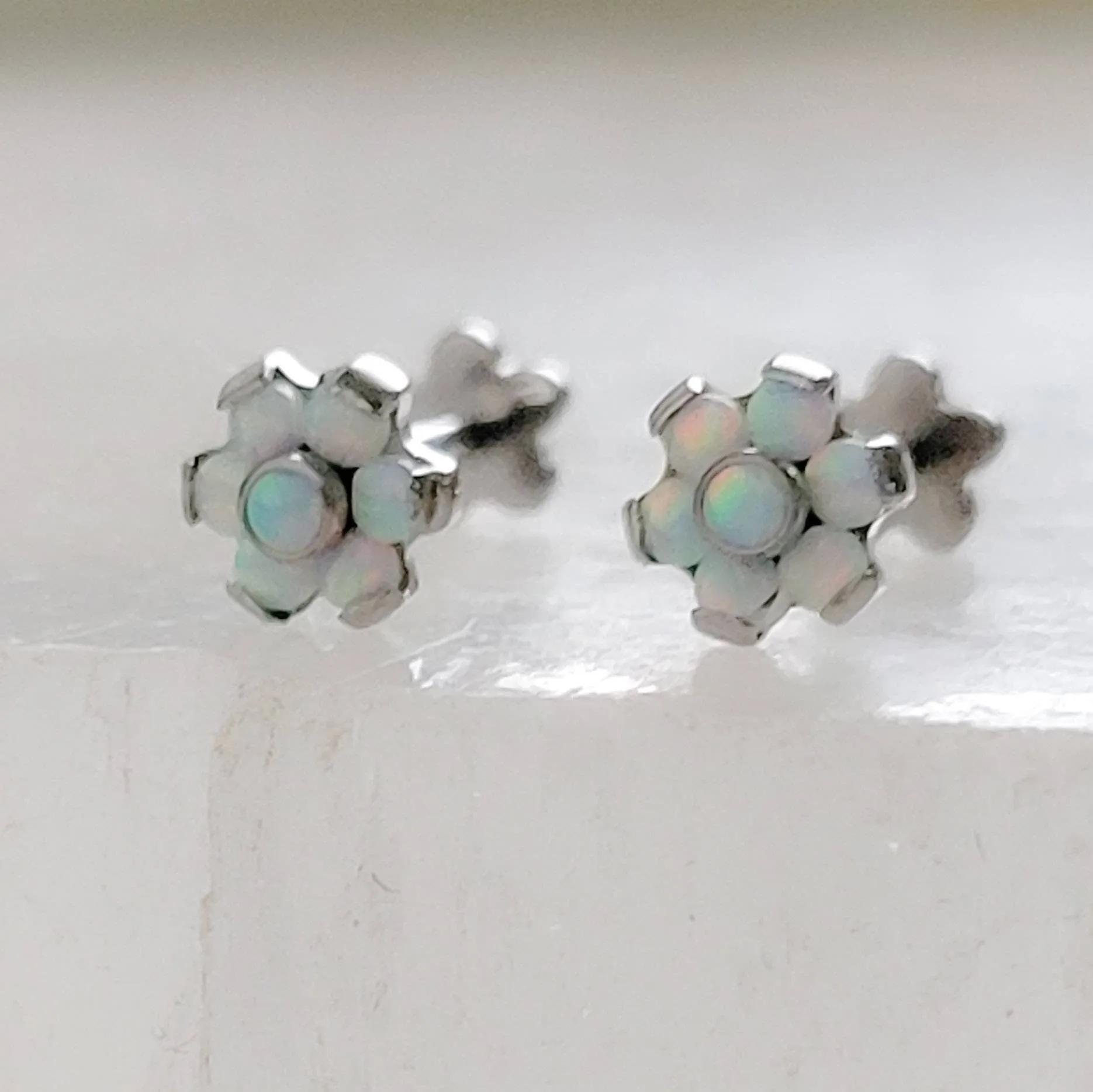 Dainty Opal Flower Flat Back Studs