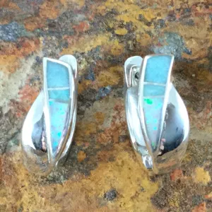 David Rosales Amazing Light Inlaid Sterling Silver Earrings Huggie