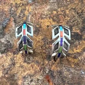 David Rosales Indian Summer Inlaid Sterling Silver Earrings Feather