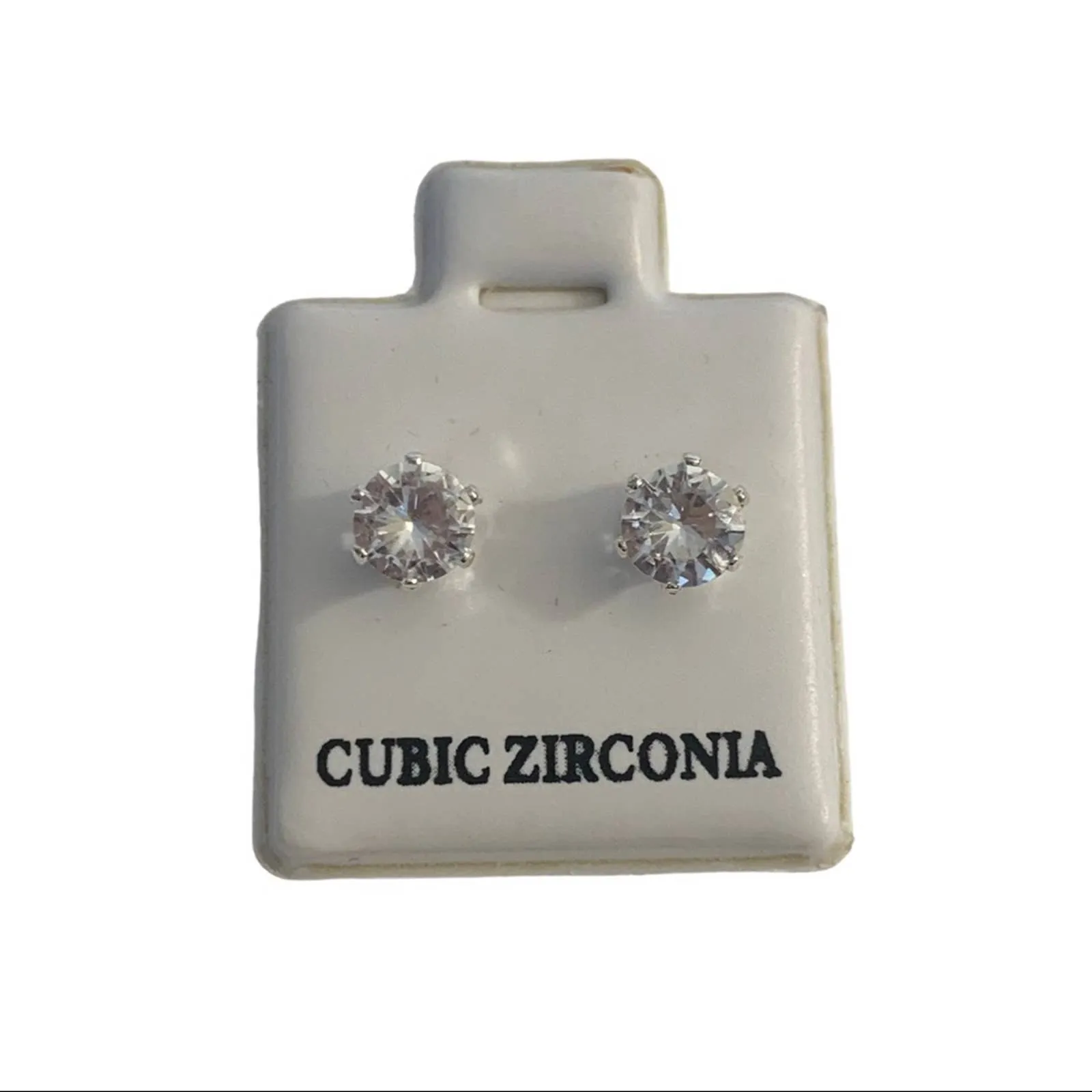 Diamond CZ Faux Silver Stud Earrings