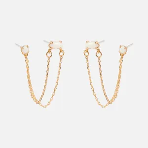 Double Piercing Dangle Chain Earrings