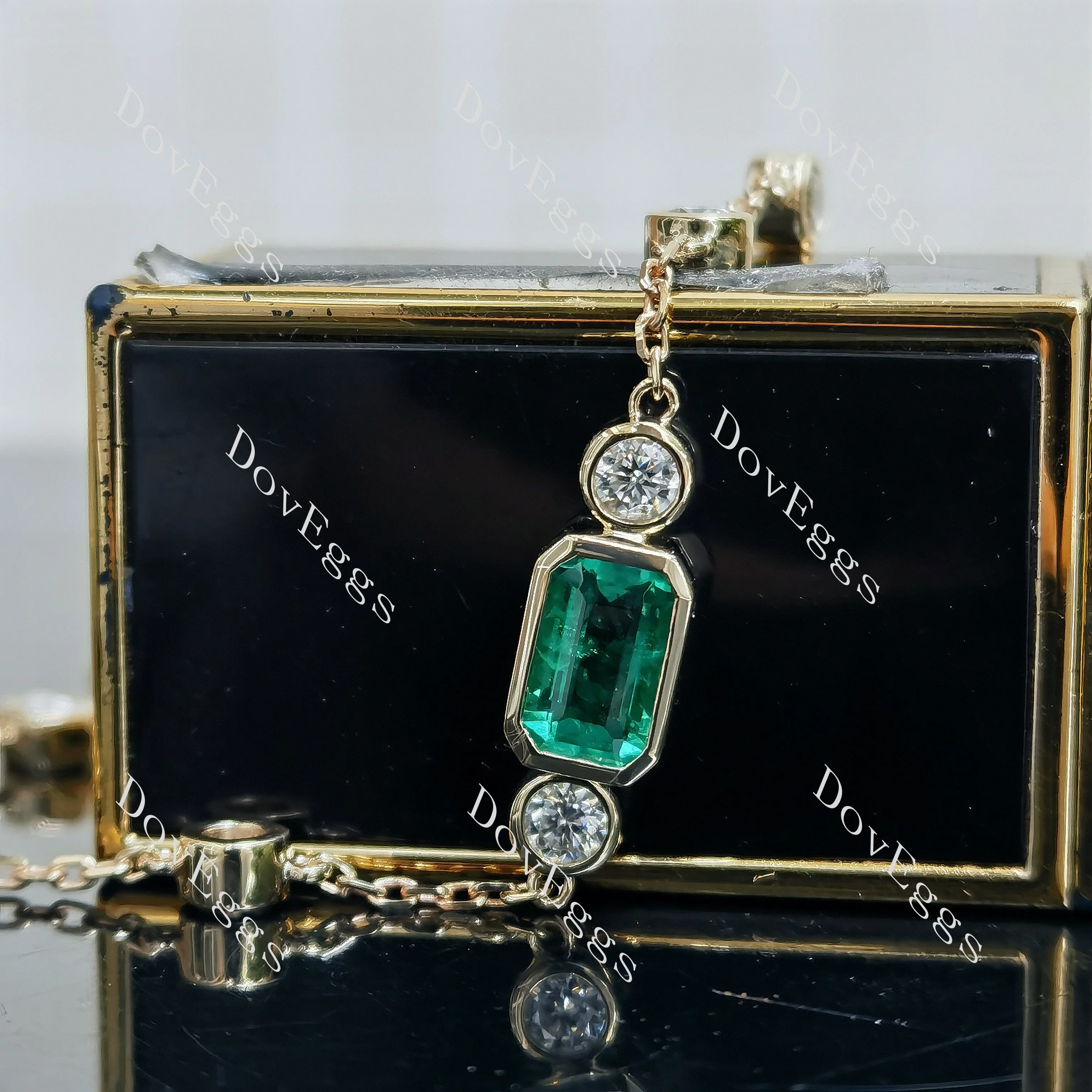 Doveggs elongated emerald moissanite/lab grown diamond & colored gem bracelet