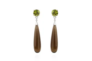 Earrings Smoky Topaz, Peridots & Diamonds