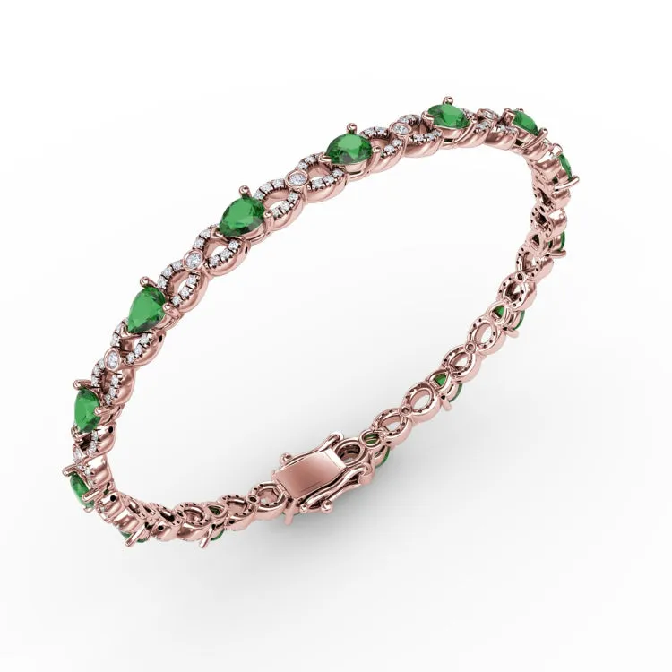 Emerald and Diamond Pear Shape Bracelet