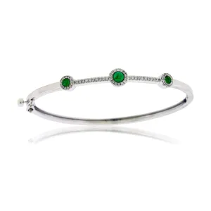 Emerald Cabochon and Diamond Halo Bangle Bracelet