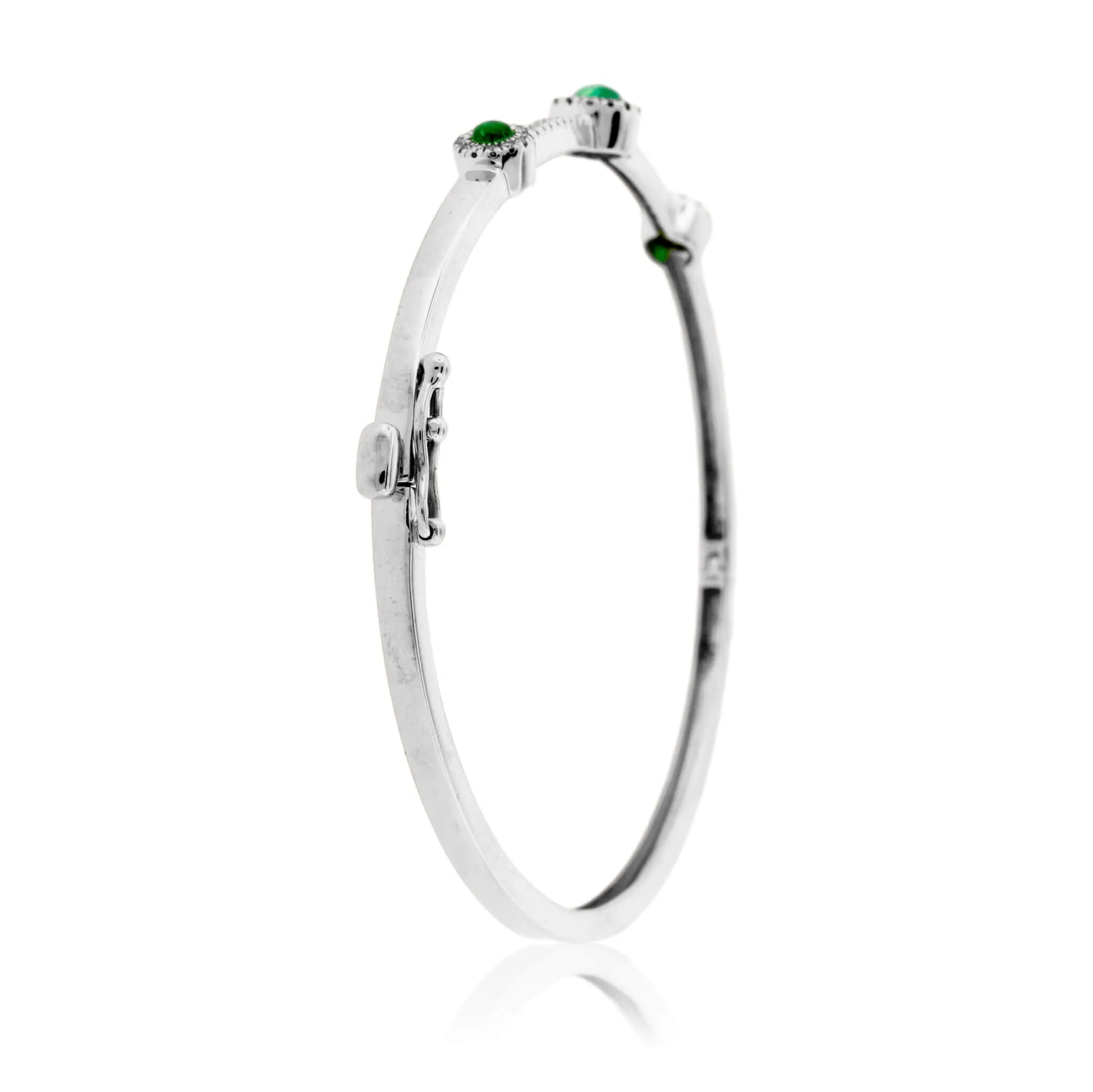 Emerald Cabochon and Diamond Halo Bangle Bracelet