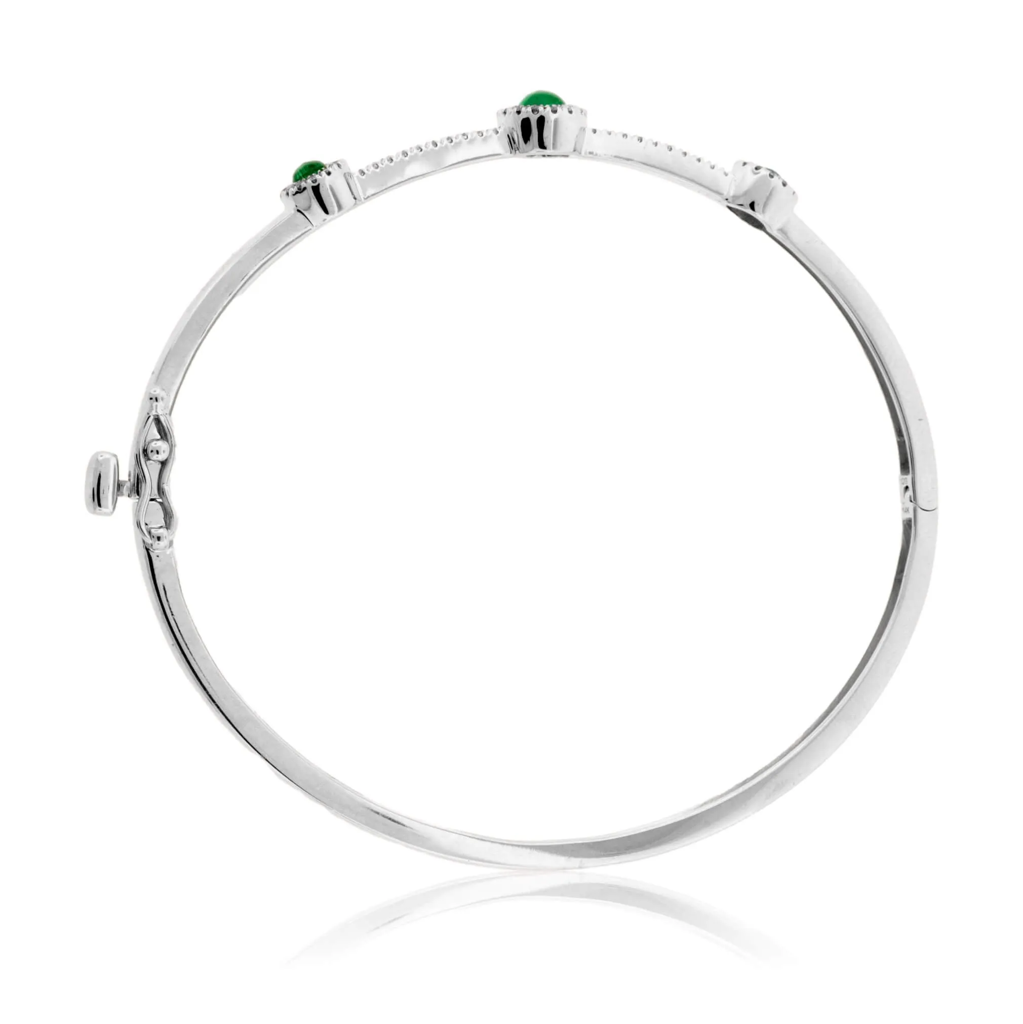 Emerald Cabochon and Diamond Halo Bangle Bracelet