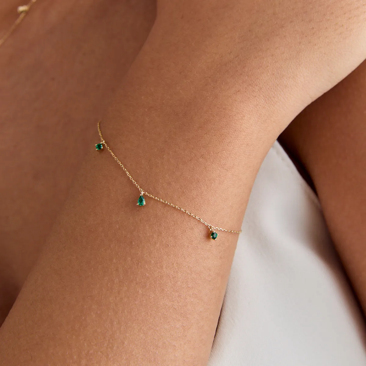 Emerald Charm Bracelet in Solid Gold